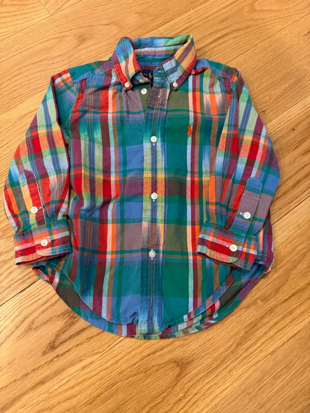 NWOT Ralph Lauren Boys Plaid Button-Down Shirt - Green Blue Red Orange